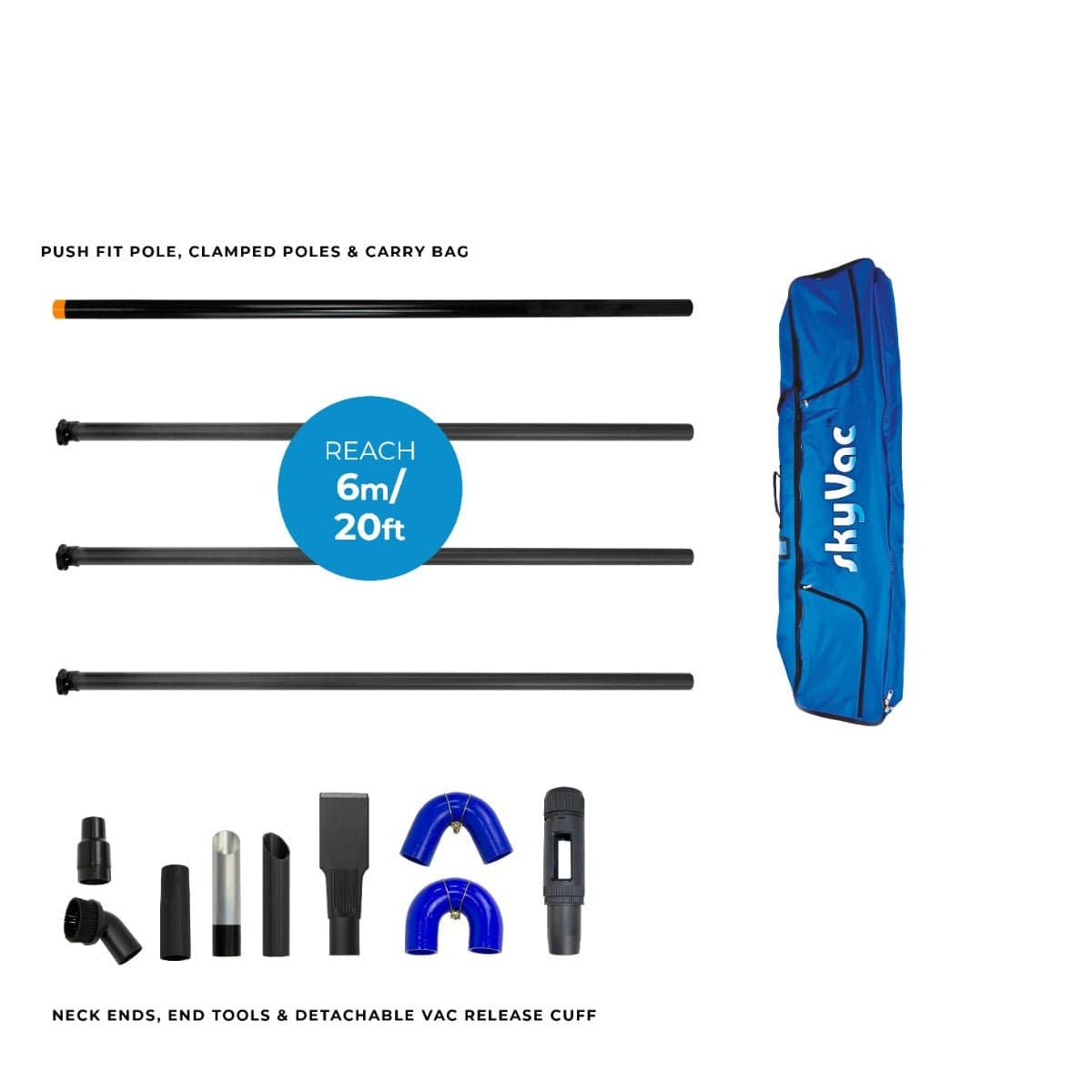 skyVac Premium 44mm Clamped Carbon Fibre Gutter Pole Set - Commercial Cleaning Machines Ltd