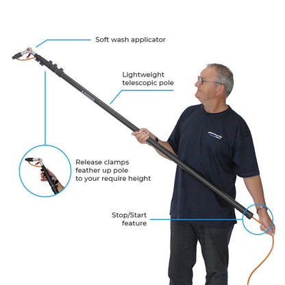 skyVac Softwash Applicator - Carbon Fibre Water Fed Pole System - Commercial Cleaning Machines Ltd