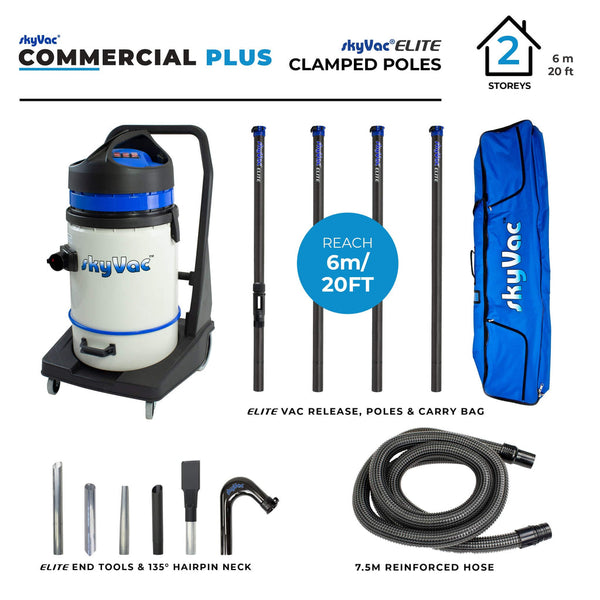 SkyVac Commercial Plus - With High Reach Pole Set - 3 Motor Machine With Up to 40ft Reach - Commercial Cleaning Machines