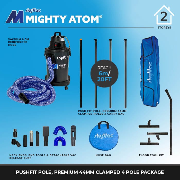 SkyVac Mighty Atom With High Reach Pole Set - Compact, Light, Powerful 240v - Commercial Cleaning Machines