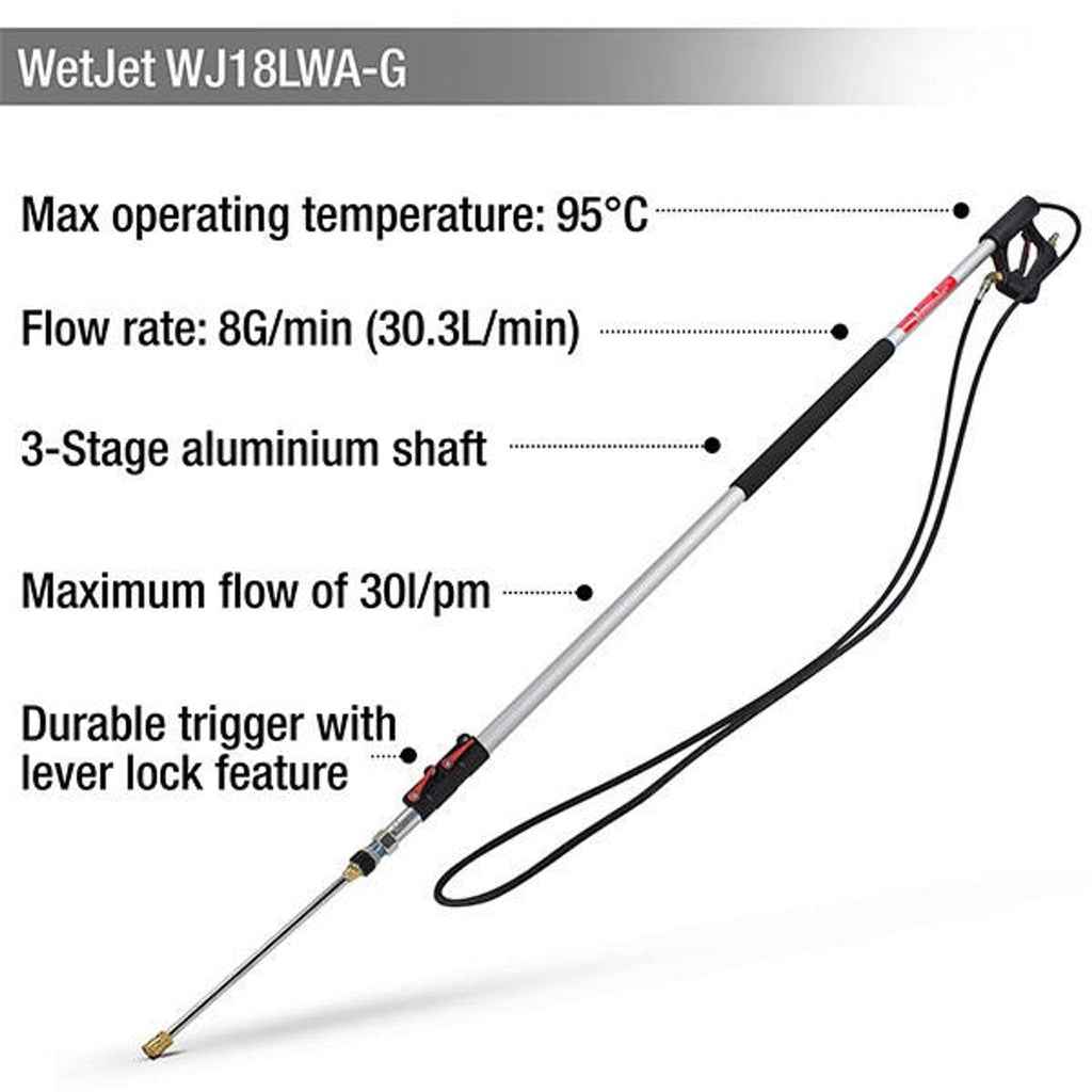 WetJet 18ft Aluminium High Pressure Telescopic Lance - QR Inlet