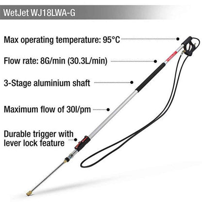 WetJet 18ft Aluminium High Pressure Telescopic Lance - QR Inlet