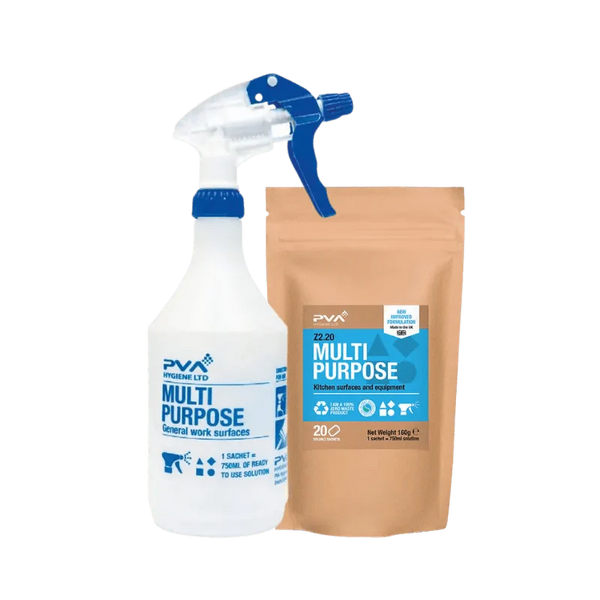 PVA Hygiene Cleaning Chemicals PVA Multi Purpose Trigger Bottle Starter Pack With 20 Sachets C2+B2:20 - Buy Direct from Spare and Square