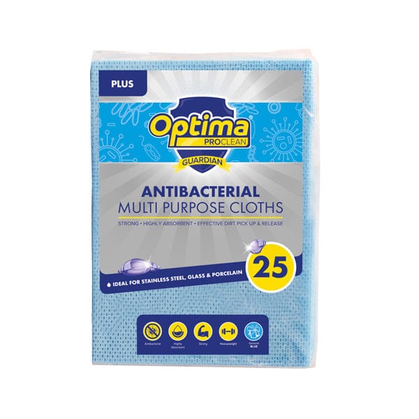 Optima Guardian ‘Plus’ Antibacterial Cloths - Colour Coded Anti-Bac Cloths - Pack of 25 - Commercial Cleaning Machines